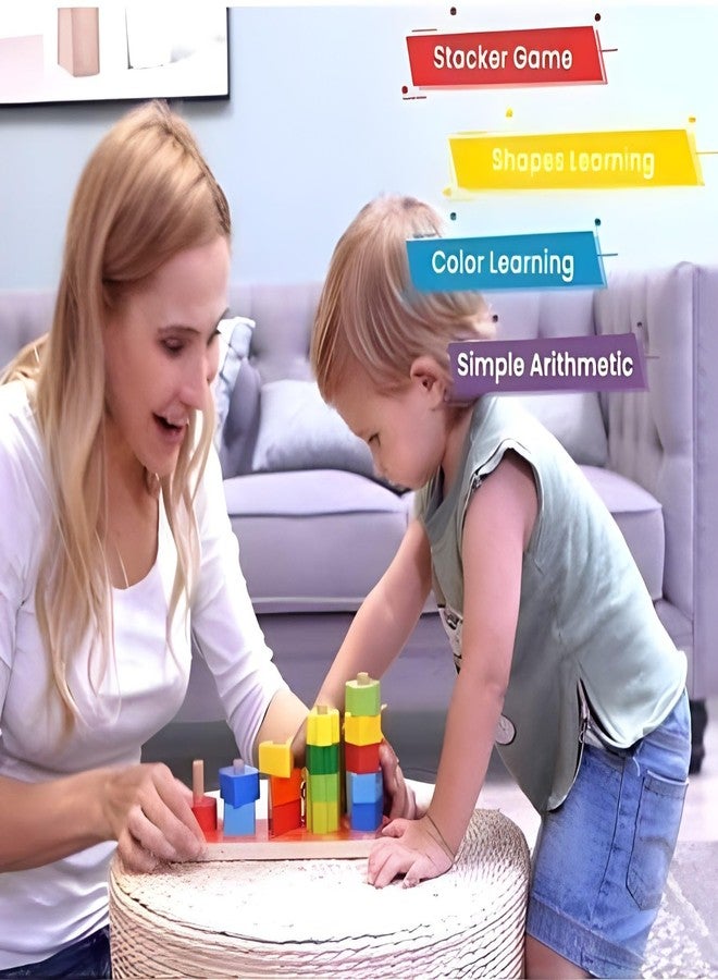 سمونيو لعبة سمونيو الخشبية لتكديس وفرز الأشكال الهندسية، لعبة تعليمية مونتيسوري لتمييز الألوان، متعددة الألوان، 5 أشكال، للأطفال من عمر 3 سنوات فما فوق - Image 4